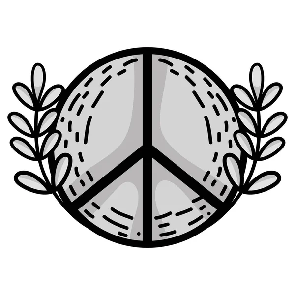Ligne Hippie Emblème Branches Avec Des Feuilles Dessin Vectoriel Illustration — Image vectorielle