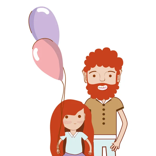 Padre Con Hija Globos Ilustración Vectorial — Vector de stock