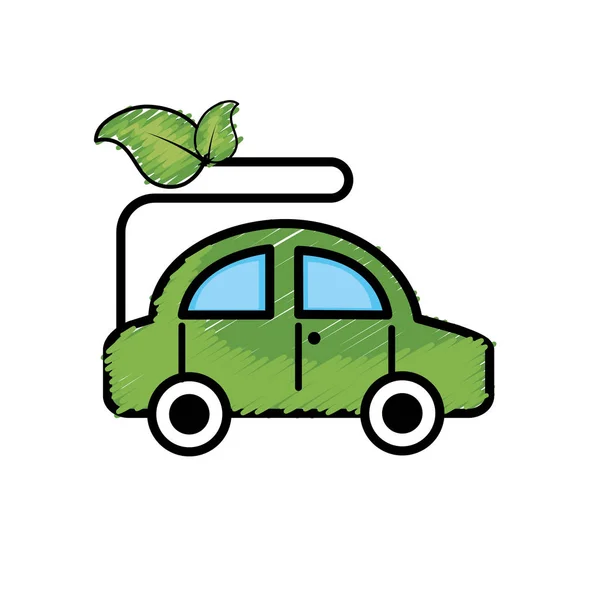 Ökologisches Auto Mit Blättern Zur Umweltpflege Illustration — Stockvektor