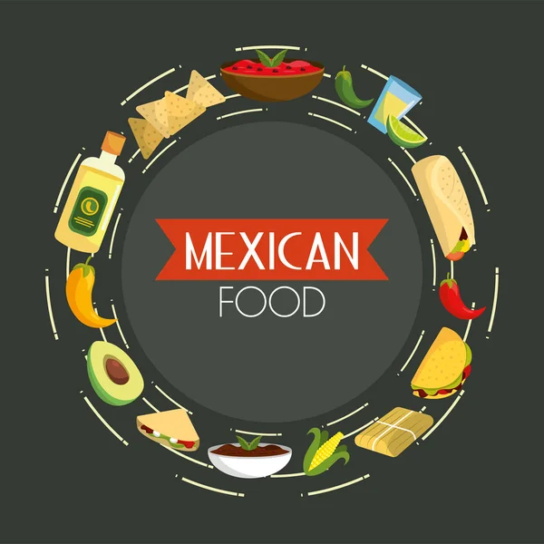 Comida Mexicana Tacos Con Salsas Picantes Vector Ilustración — Vector de stock