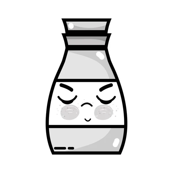 灰度卡瓦伊可爱愤怒的饮料瓶矢量插图 — 图库矢量图片