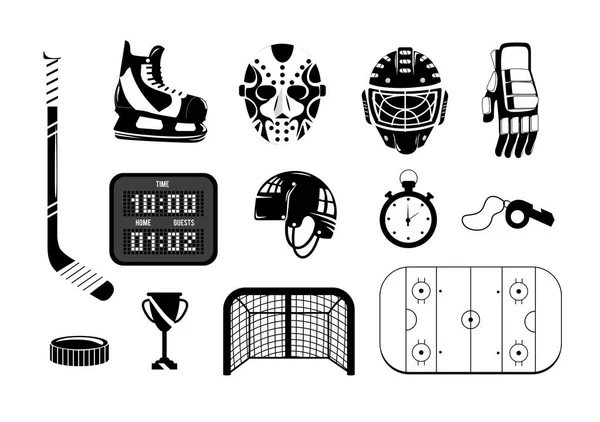 Set Hockey Mit Professioneller Ausrüstung Vektor Illustration Spielen — Stockvektor