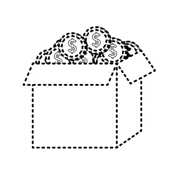 Пунктирной Формы Открытый Ящик Монетами Наличные Деньги Внутри Векторной Иллюстрации — стоковый вектор