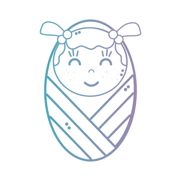 line cute baby girl with blanket and hairstyle vector illustration