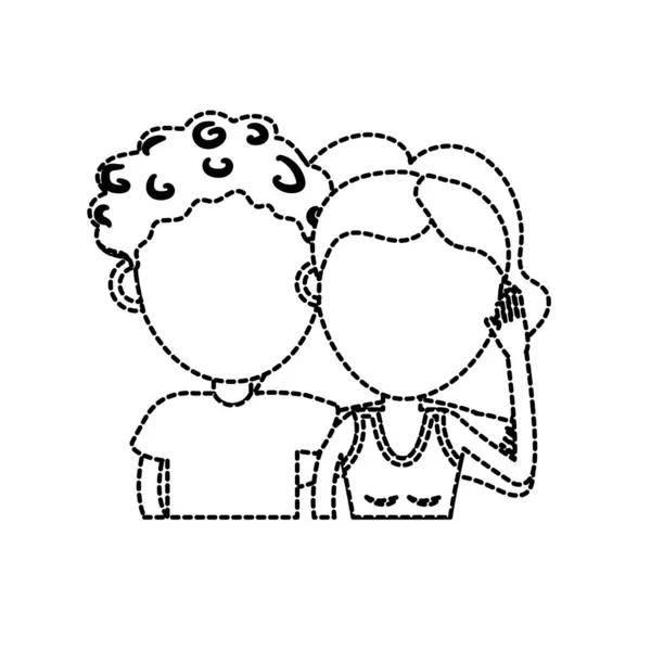 Forme Pointillée Couple Amoureux Avec Illustration Vectorielle Conception Coiffure — Image vectorielle