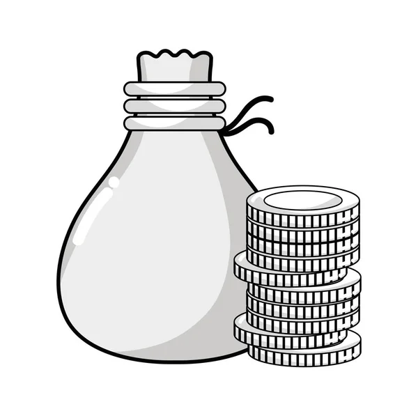 Line Coins Cash Money Bag Vector Illustration — Stock Vector
