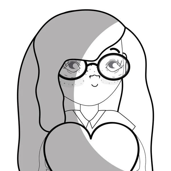 Line Pretty Girl Heart Glasses Vector Illustration — Stock Vector