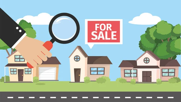 房子物产为出售和商人用放大镜向量例证 — 图库矢量图片