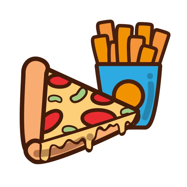 Leckere Pizza Und Pommes Französisches Essen Vektorillustration — Stockvektor