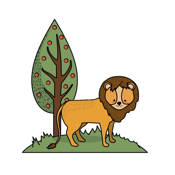 Милый Лев Дикое Животное Рядом Деревьями Векторной Иллюстрации — стоковый вектор