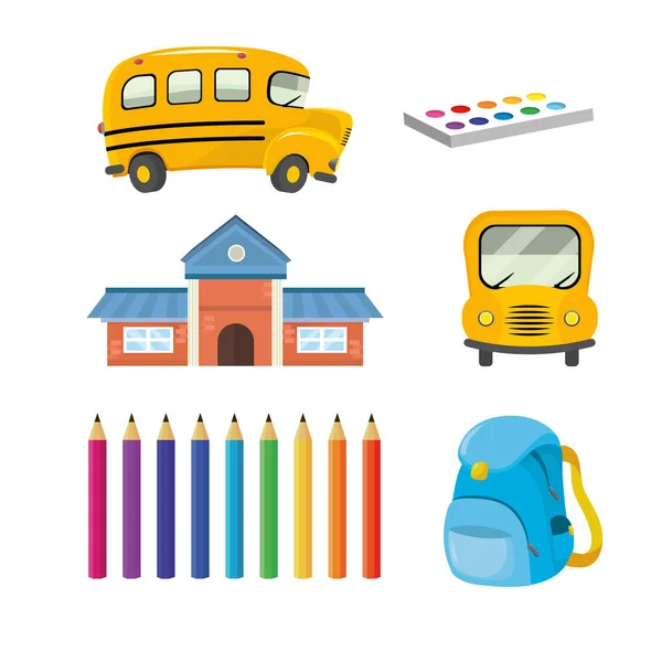 Set School Bus Education Utensils Vector Illustration — Stock Vector