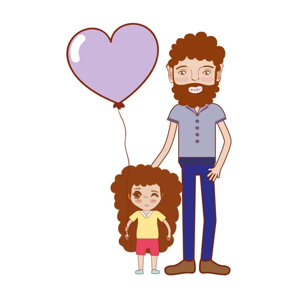 Père Avec Fille Ballon Coeur Illustration Vectorielle — Image vectorielle