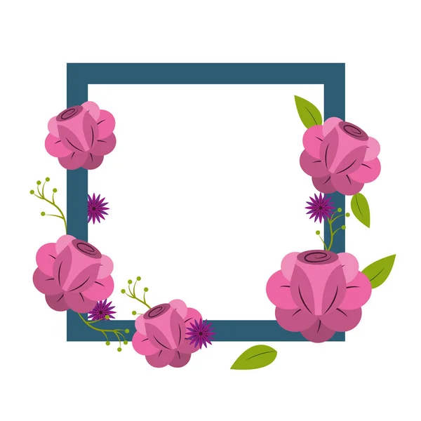 Borde Cuadrado Con Decoración Flores Diseño Ilustración Vectorial — Vector de stock