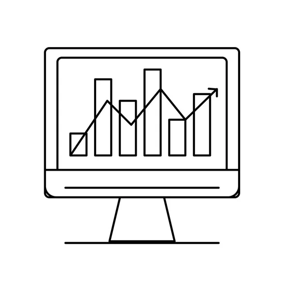 Line Computer Technology Statistics Bar Diagram Vector Illustration — Stock Vector