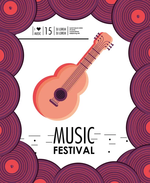 Instrumento Guitarra Acústica Festival Música Celebración Vector Ilustración — Archivo Imágenes Vectoriales