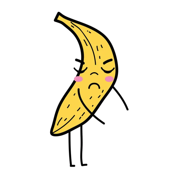 Kawaii Bonito Irritado Banana Fruta Vetor Ilustração — Vetor de Stock