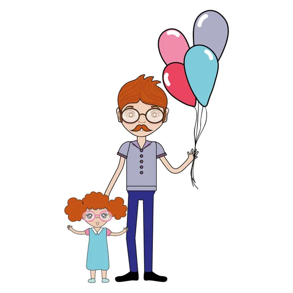 Πατέρας Την Κόρη Και Μπαλόνια Εικονογράφηση Διάνυσμα — Διανυσματικό Αρχείο
