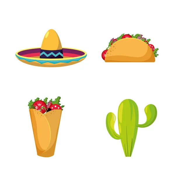 Ikona Zestaw Meksykańskich Żywności Snack Menu Tematu Ilustracja Wektorowa — Wektor stockowy