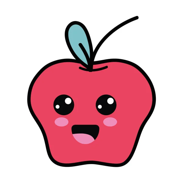 Kawaii Lindo Fruta Manzana Feliz Vector Ilustración — Vector de stock