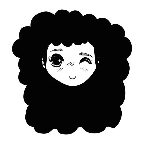 轮廓漂亮的女孩脸与发型和表情 矢量插图 — 图库矢量图片