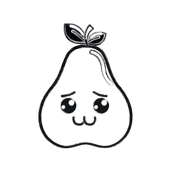 Contour Kawaii Cute Shy Pear Fruit Vector Illustration — Stock Vector