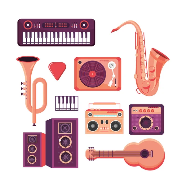 Définir Des Instruments Professionnels Jouer Dans Illustration Vectorielle Festival Musique — Image vectorielle