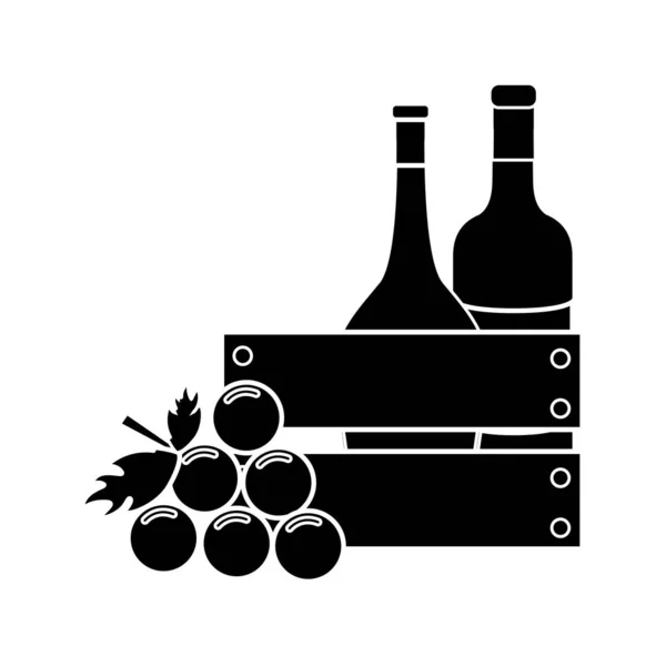 Bottiglia Contorno Icona Del Vino Dell Uva Disegno Illustrazione Vettoriale — Vettoriale Stock