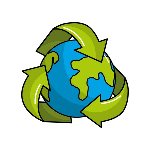 Jorden Planet Inuti Återvinning Symbol Vektorillustration — Stock vektor