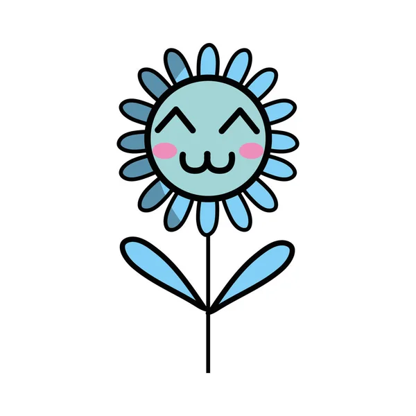 Kawaii Mutlu Çiçek Bitki Yaprakları Yaprakları Vektör Çizim Ile — Stok Vektör