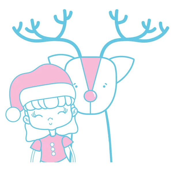 Miła Dziewczyna Ilustracji Wektorowych Ubrania Renifer Boże Narodzenie — Wektor stockowy