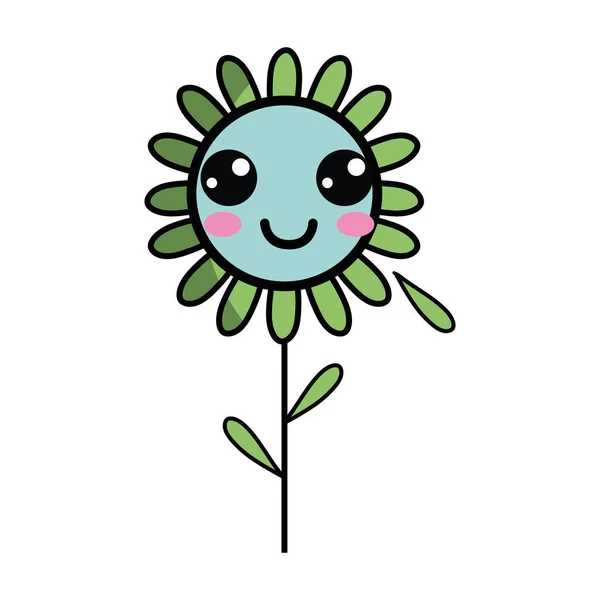 Kawaii Flor Feliz Planta Con Hojas Pétalos Vector Ilustración — Vector de stock