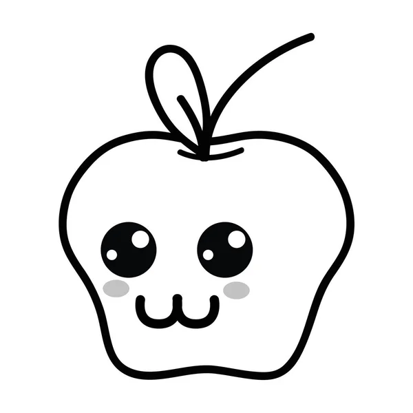 Linha Kawaii Bonito Fruta Feliz Maçã Ilustração Vetorial — Vetor de Stock