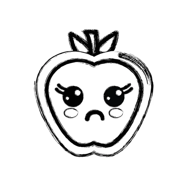 Contour Kawaii Cute Surprised Apple Fruit Vector Illustration — Stock Vector