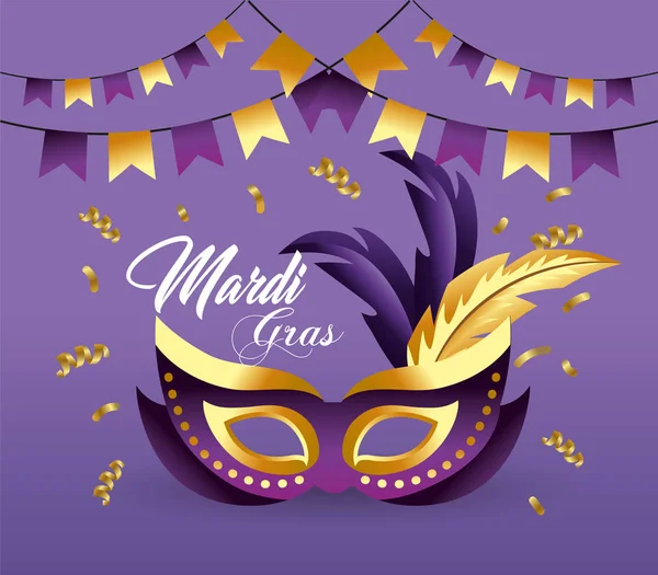 Mask Feathers Decoration Party Banner Merdi Gras Vector Illustration — Stock Vector