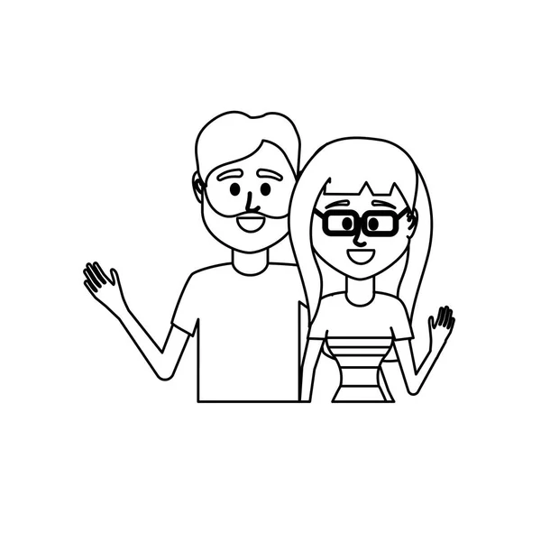 Línea Pareja Junto Con Ropa Casual Vector Ilustración Diseño — Vector de stock