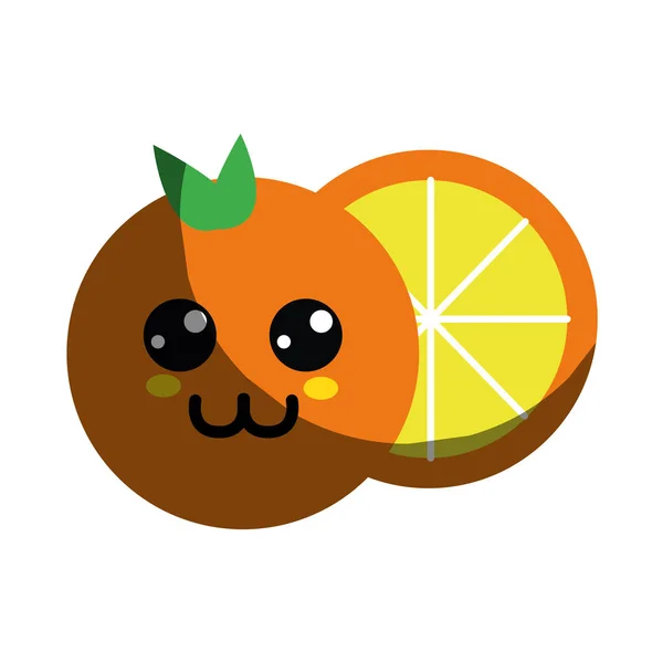 Kawaii Agradable Fruta Naranja Feliz Vector Ilustración — Vector de stock