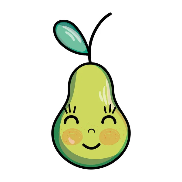 Kawaii Carino Tenero Pera Frutta Vettore Illustrazione — Vettoriale Stock