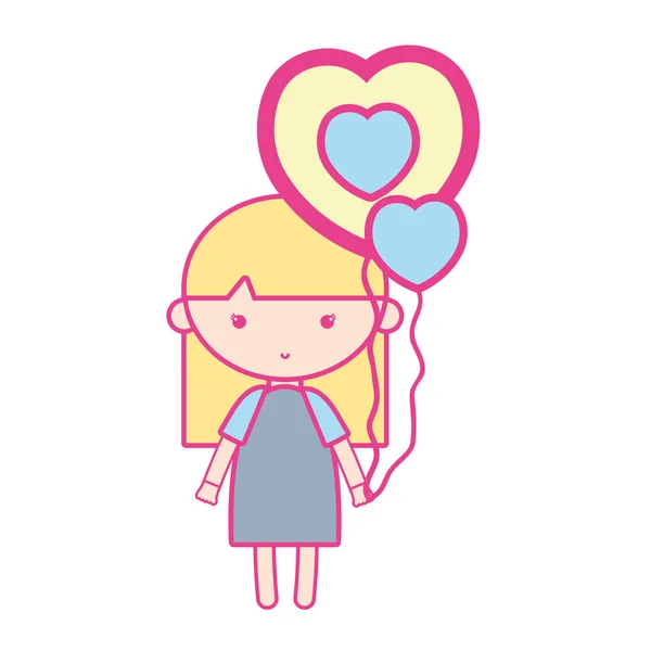 Chica Belleza Con Globos Corazón Diseño Peinado Vector Ilustración — Archivo Imágenes Vectoriales