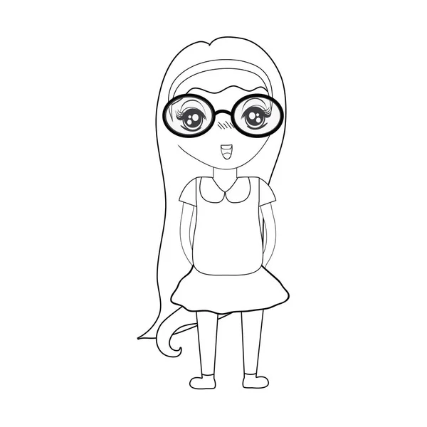 Línea Chica Bonita Con Gafas Ropa Casual Vector Ilustración — Archivo Imágenes Vectoriales