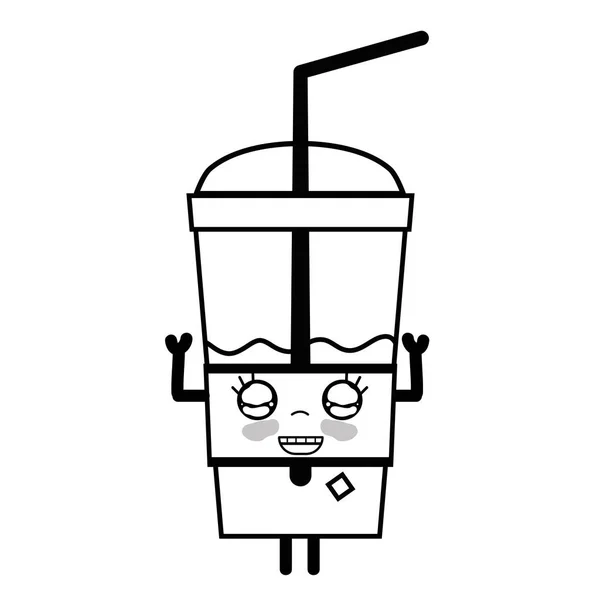 Lijn Kawaii Schattig Gelukkig Smoothie Drinken Vectorillustratie — Stockvector