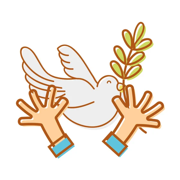Ruce Dove Zvířat Větve Listy Vektorové Ilustrace — Stockový vektor