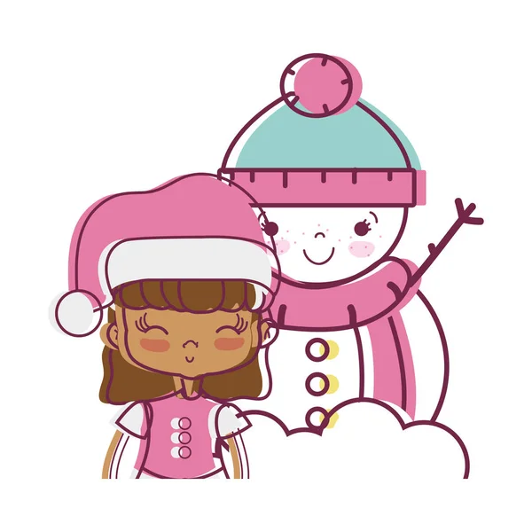 Девушка Рождественской Одежде Векторной Иллюстрации Снеговика — стоковый вектор
