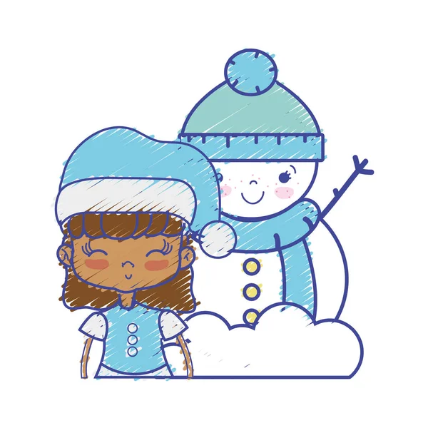 Дівчина Різдвяним Одягом Дизайном Сніговика Векторні Ілюстрації — стоковий вектор