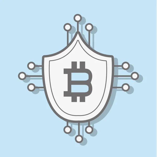 Línea Icono Circuito Escudo Bitcoin Moneda Vector Ilustración — Vector de stock