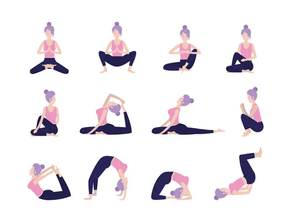 设置妇女训练瑜伽和谐姿势向量例证 — 图库矢量图片