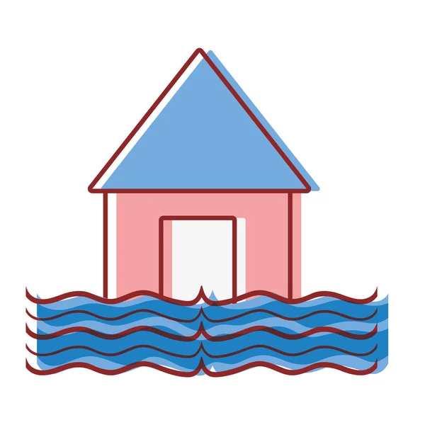 Inundación Casa Ilustración Del Vector Meteorológico Desastre Del Agua — Vector de stock