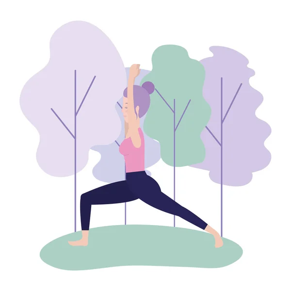 Frau Praktiziert Yoga Übung Harmonie Vektor Illustration — Stockvektor