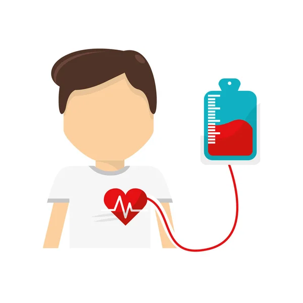 Hombre Donando Sangre Icono Transfusión Diseño Ilustración Vectorial — Vector de stock