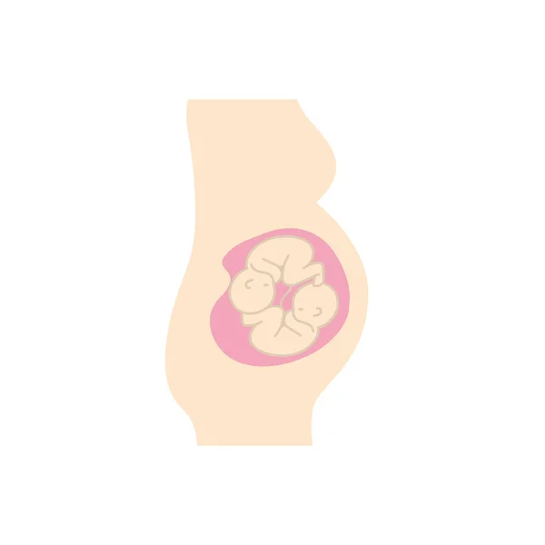 Mujer Embarazada Con Bonitos Gemelos Bebés Vector Ilustración — Vector de stock