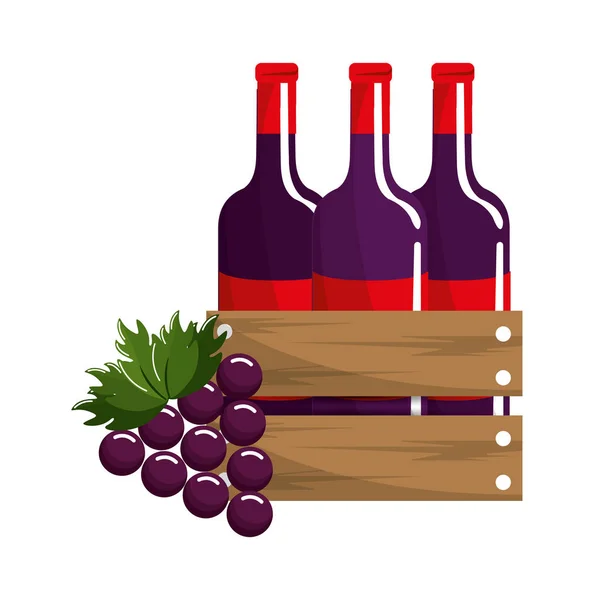 Bouteilles Vin Raisin Savoureux Illustration Vectorielle — Image vectorielle